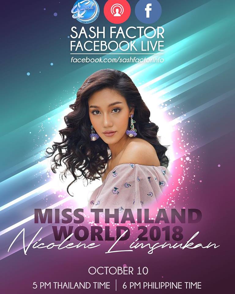 ห้ามพลาด!! นิโคลีน มิสไทยแลนด์เวิลด์2018 ให้สัมภาษณ์ผ่าน Facebook Live ที่เพจ Sash Factor